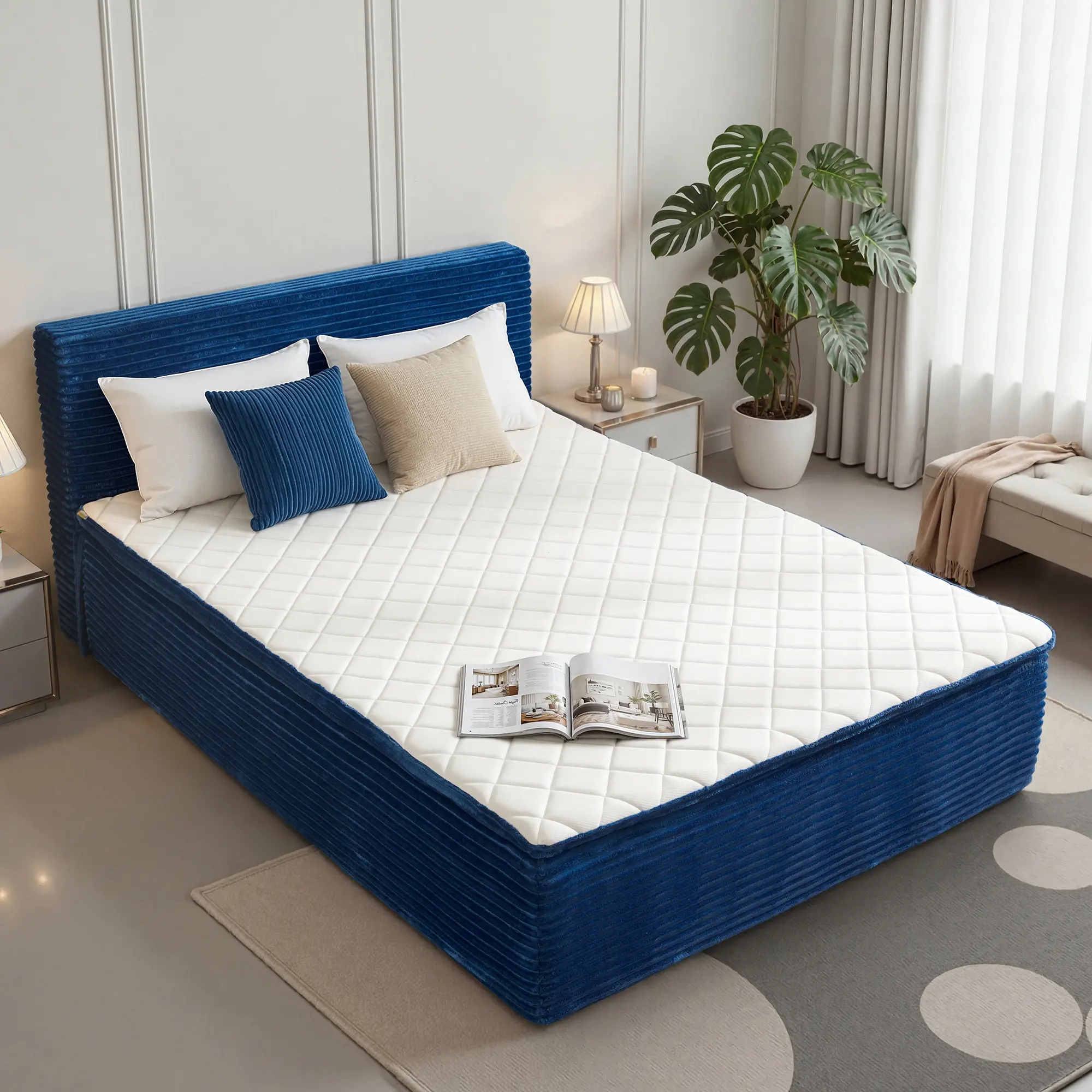 ALTRIGUS Modern Boneless Bed All-in-One, Floor Bed with Cloud Plush Corduroy For Deep Sleep, Medium Firm Memory Foam for Back Pain Relief, Motion Isolation Mattress in a Box & No Assembly