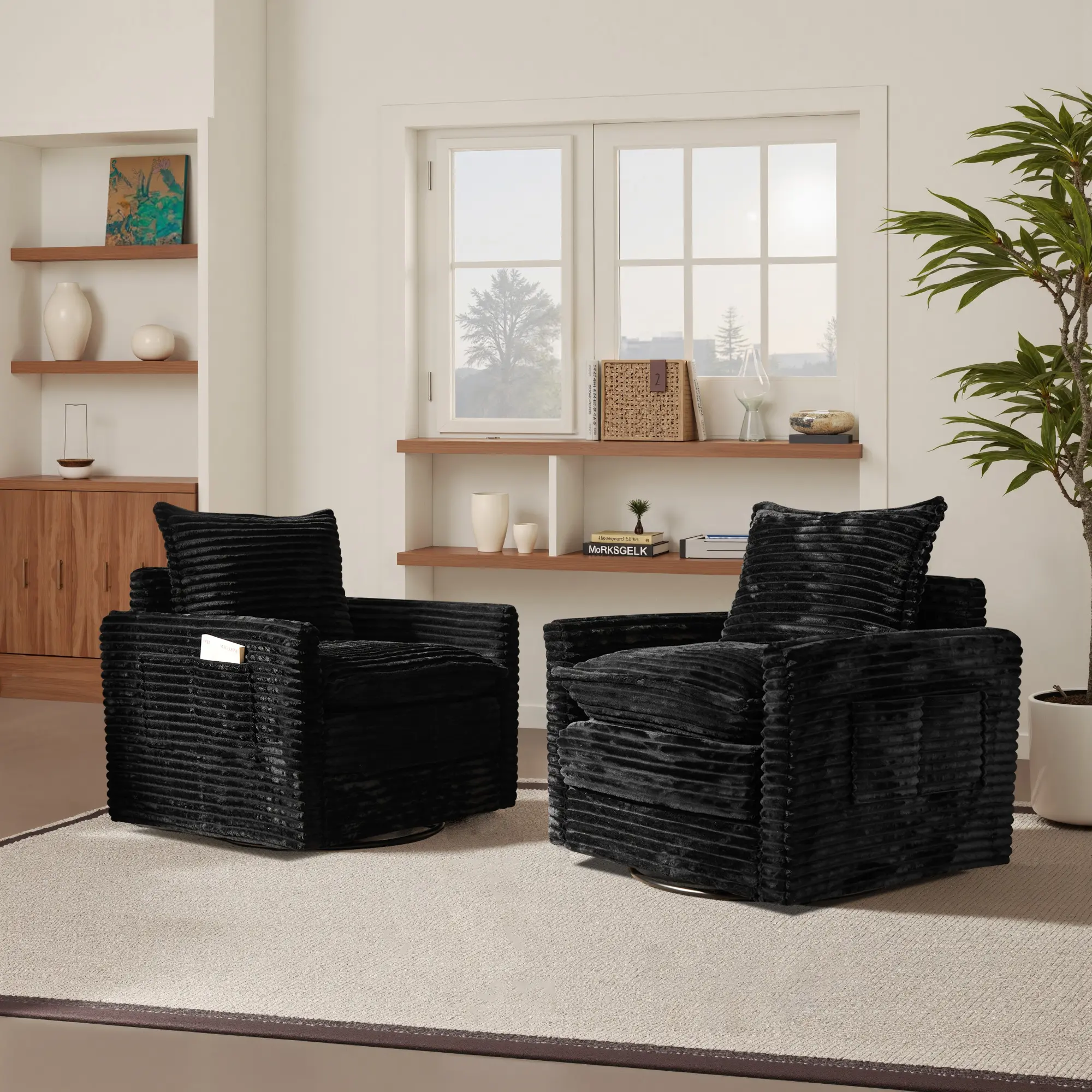 HOOOWOOO 31" W Oversized Swivel Accent Chair, 【2 Packages Shipping】360 Degree Plush Corduroy Upholstered Comfy Chaise Lounge Chair Indoor, Modern Deep Seat Single Sofa Armchair for Living Room, Apartment, Office