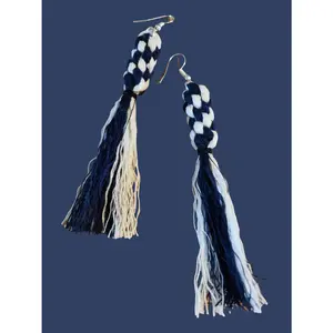 Macrame knotted Fringe Long Tassel Boho Earrings - Navy Multi girl jewelry