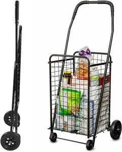 Grocery Shopping Cart Folding Utility Cart with 360° Swivel Wheels, Collapsible Rolling Cart with Extended Foam Cover, Lightweight Trolley for Laundry, Groceries, Travel (Black, Small) Decker Folding Wagon with All-Terrain Wheels