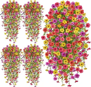 Artificial Hanging Flowers Plants for Outdoor Spring Summer Decoration, 2PCS Faux Silk Daisy UV Resistant Look Real for Outside Home Indoor Planter Porch Garden Yard Decor(Light Purple Red)