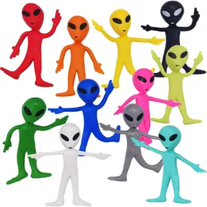 Bendable Alien Figures, Set of 12, Bendable Alien Toys for Kids, Alien Party Favors for Boys and Girls, Stress Relief Fidget Toys for Kids, Goodie Bag Stuffers, and Pinata Fillers