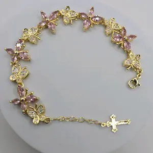BUTTERFLIES pink clear stone's beautiful bracelet Gold-plated 7 to 8"inches