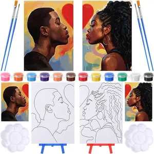 Valentines Day Couple Pre Drawn Kit Gift Couple Painting Kit Pre Drawn Canvas Sip and Paint Kit Gift for Anniversary, Painting Party, Art Practice, Valentines Day Gift, Man and Women Couple Everyday Dating Supplies