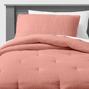 Full/Queen Seersucker Kids' Comforter Set Rose Pink - Pillowfort: Microfiber Bedding, OEKO-TEX Certified, 3-Piece