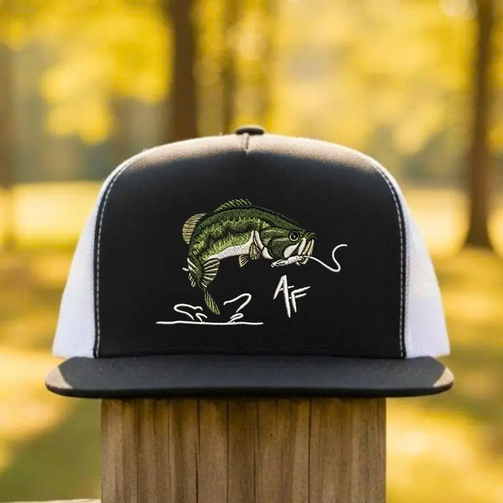 Bass AF Embroidered Trucker Hat | Funny Fishing Snapback Cap | Largemouth Bass Hat | Angler Gift | Fisherman Mesh Hat