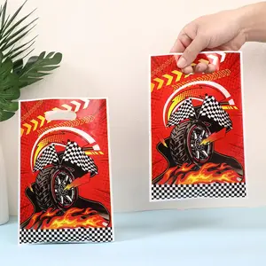 50pcs Cool Racing Theme Party Bags, Dynamic Flame Tire Pattern, Perfect for Birthday Parties and Car Themed Events, Party Decoration Supplies, Gift Bags Pack, Party Favor Packs