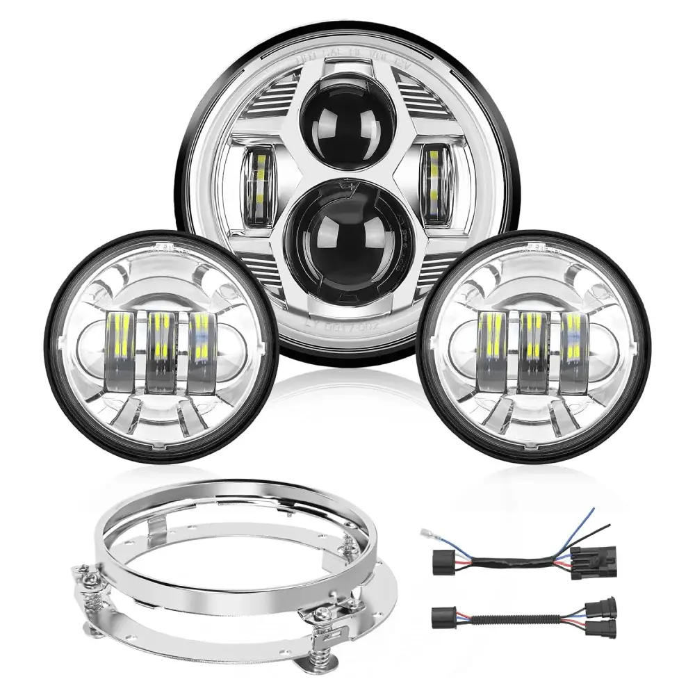 Nilight Harley Motorcycle Chrome Kit - 7-in DRL LED Headlamp, 4.5-in LED Front Lights, Automotive Motorcycle Parts & Accessories, Harley Motorcycle Accessories