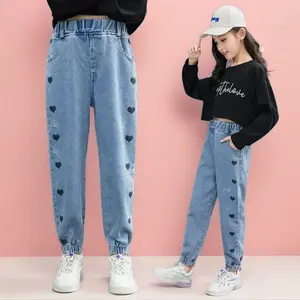 Spring and Autumn New Korean Style Girls' Jeans Spring and Autumn Outwear Fashion Children's Pants High Waist Straight Tube Girls' Fashion Jeans