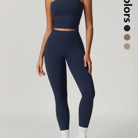 Women's Solid Crop Tube Top & High Waist Leggings Sportswear Set, Fitness Outfits, Gym Yoga Outfit, Workout Clothing Set for Women, Comfortable, Workout Summer Clothes