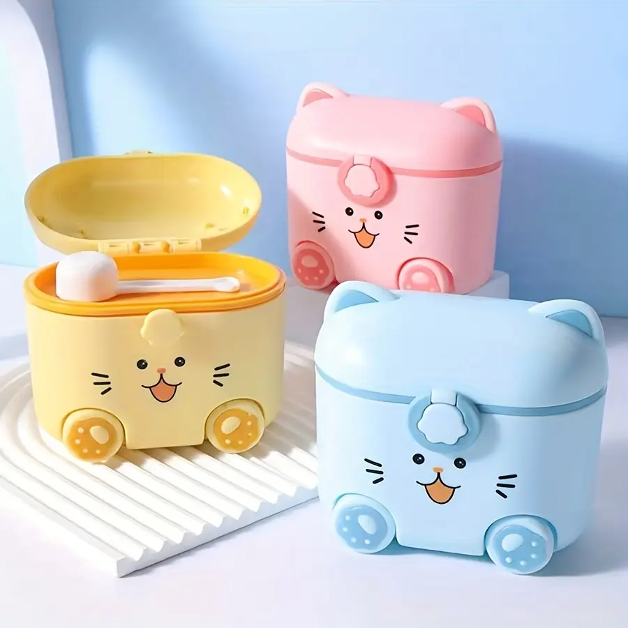 Cute Cat Milk Powder Container with Spoon and Lock, Portable Outdoor Food Storage Box, Snack box