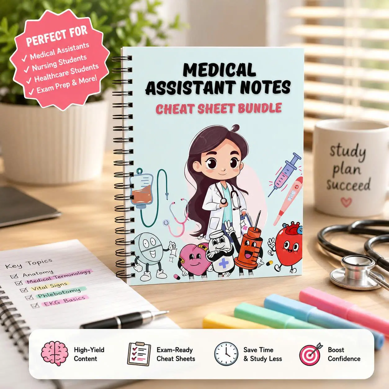 Medical Assistant Study Notes Bundle | 70-Page Healthcare Quick Reference Guide