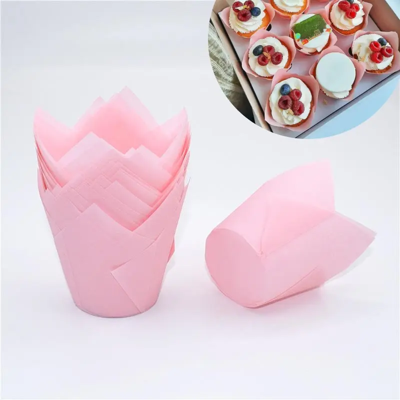 150 Pcs Pink Tulip Cupcake Liners Greaseproof Cupcake Wrappers Standard Muffin Cups Cupcakes Papers for Party Wedding Paper Muffin Liners for Baking Birthday Banquets Party