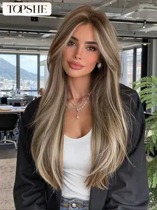 Topshe Front Lace Wig natural-looking hairline Balayage Handmade Weave 13x6 Real Frontal Design Multi-Purpose Natural Look Wig Glueless Frontal Wig No Glue Wig Lace Frontal Wigs
