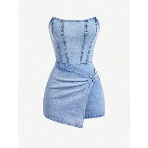 Women'sCasualWashedTubeTopDenimRomper