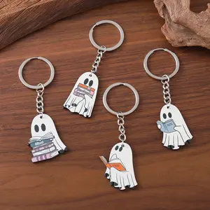 1pc Vintage Halloween Cute Book Keychain Halloween Cartoon Style Wooden Pendant Keychain Gift