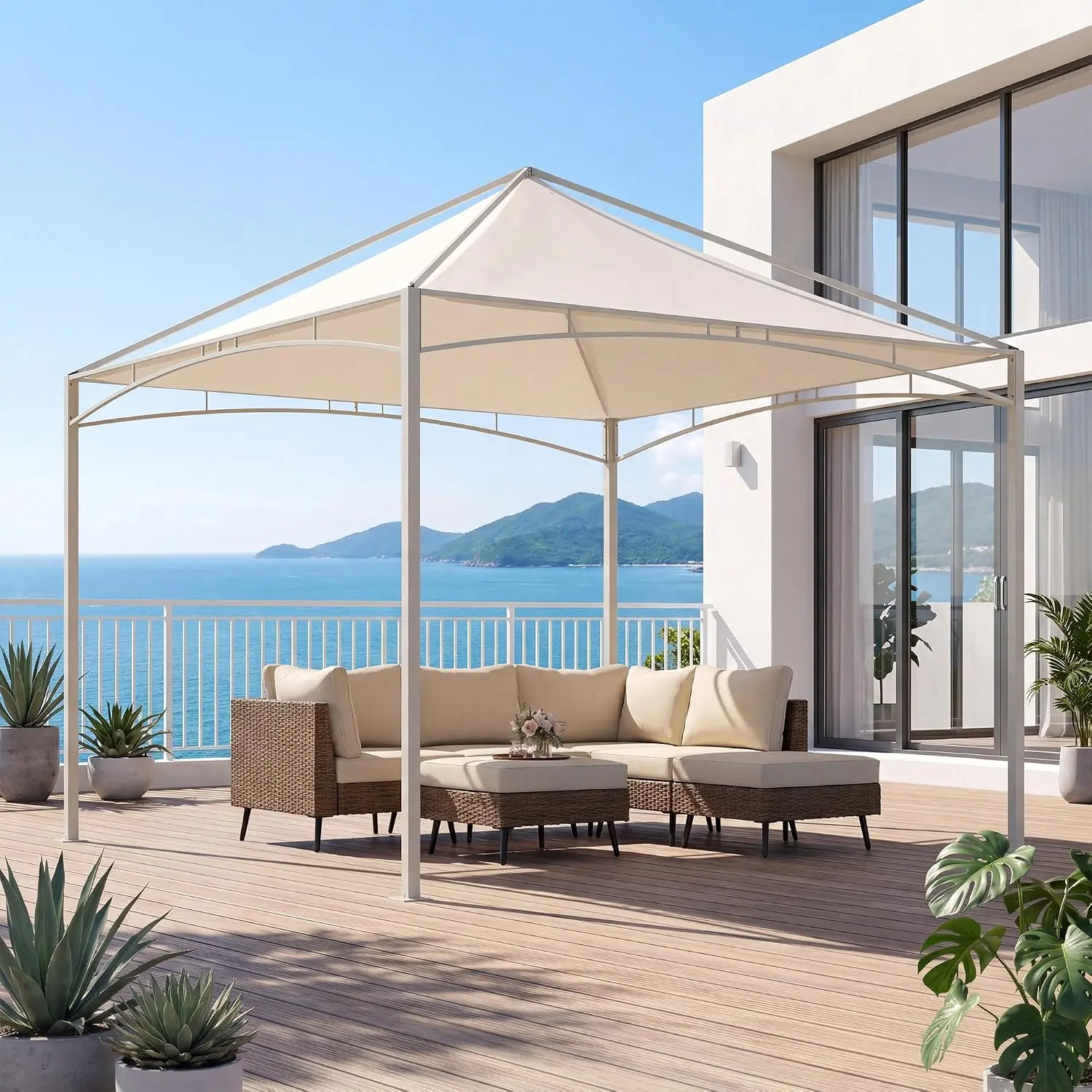 LAUSAINT HOME 10x10 Outdoor Gazebo Shelter, UV50+ UV Protection Canopy, Powder-Coated Metal Frame, Beige Patio Backyard Shade Furniture for Parties, Gatherings