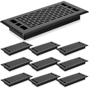 10 count 4 x 10 Inches Floor Register Heavy Duty Floor Vent Covers Carbon Steel Walkable Metal Registers Adjust Air Flow Direction for  (Black)