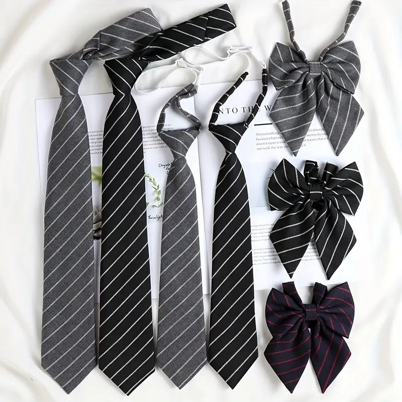 1pc Unisex Simple Striped Print Accessory - Black-White, Gray Options, Uniform Use, Floral Bow Style, Striped Print Tie
