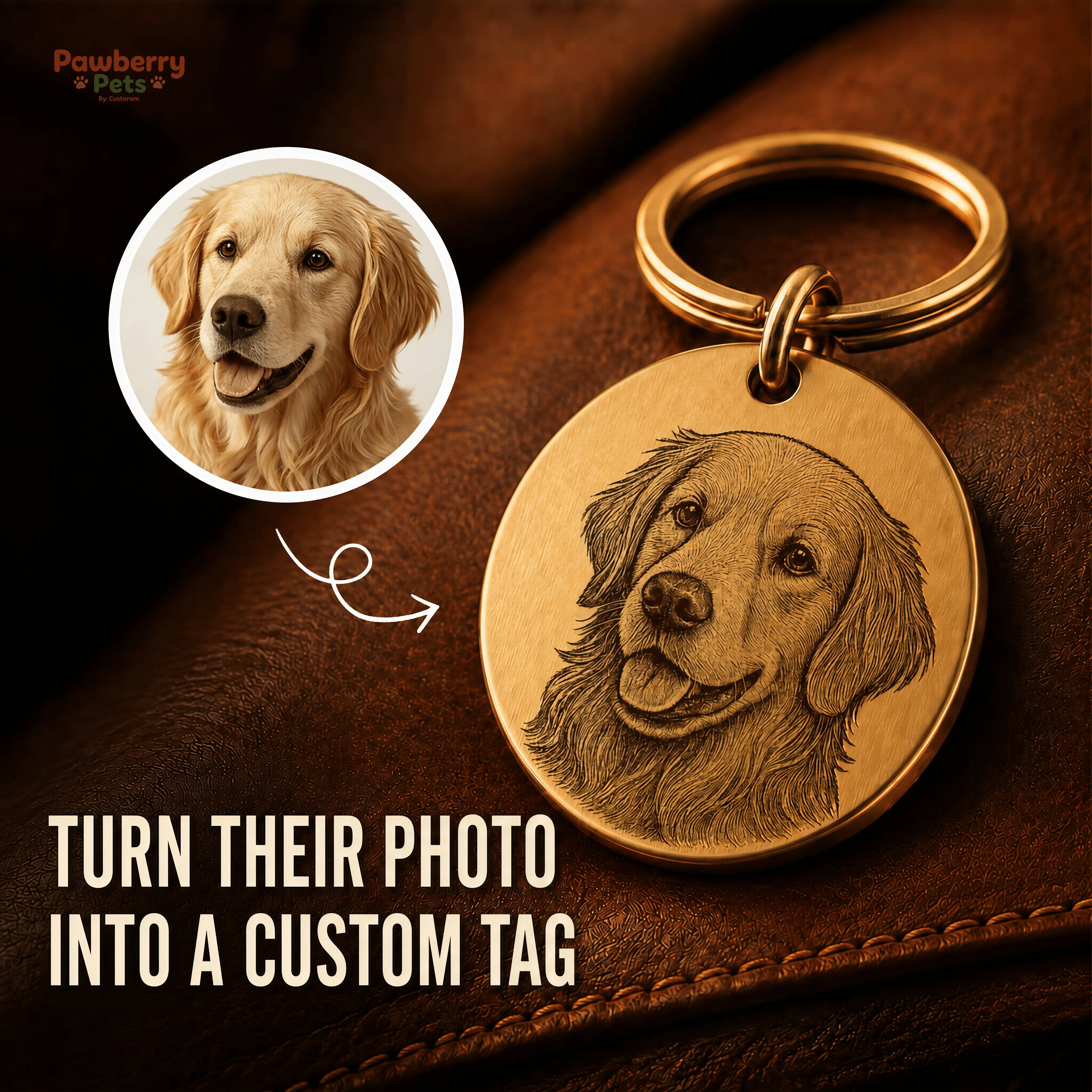 Custom Pet Photo ID Tag, Personalized Engraved Stainless Steel Dog & Cat Collar Tag, Double-Sided Name Phone Address, Pet Portrait Keepsake Keychain