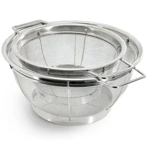 Beille 2pc Fine Mesh Stainless Steel Colander Set, Pasta Strainer, Rice Washer, Fruit & Vegetable Strainer with Handles (11 and 8.75 Inches)