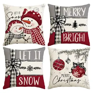 4pcs Christmas Pillow Cover, Christmas Snowman Pillowcase, Winter Christmas Sofa Cushion Cover, Creative Decorative Cushion, Suitable for guest rooms, bedrooms, living rooms (without pillow core)