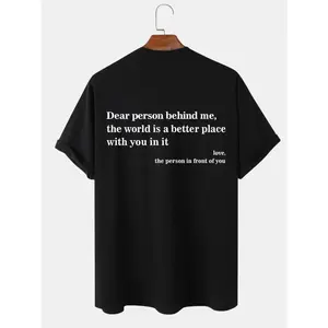 Unisex's Regular Fit Letter Print Drop Shoulder Tee, Dear Person Behind Me Printed T-shirt, Slogan Graphic Round Neck T-shirt for Daily Wear, Casual Soft Comfy Top for Summer