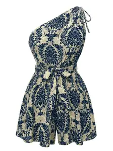 RETRO STAGE Women's 1950s Blue Floral Print 1-Shoulder Sleeveless Overalls - Bohemian Casual Travel Jumpsuit for Ladies
