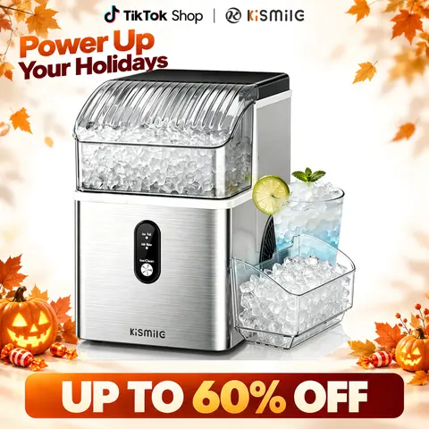 Kismile Stainless Steel Compact Countertop Nugget Ice Machine - Automatic, 5/7-Min Quick Make, 35/44 lbs/24h Production, Self-Cleaning, 1-Click Operation, 1.1L, Portable Kitchen Appliance with Ice Machine Cleaner for Home, Office,techvibes