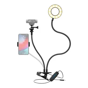 Clip On Selfie Ring Light Stand With Flexible Arm And Interchangeable Cell Phone Holder Webcam/camera Mount - Clamp To Laptop/desktop/desk For Streaming  Video Recording Conferencing