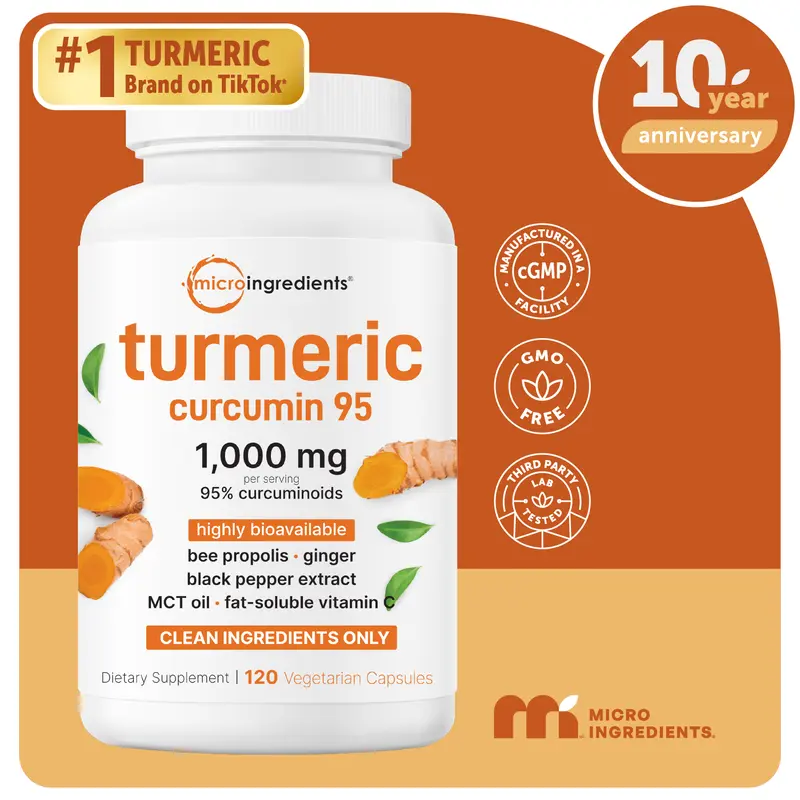 Micro Ingredients Turmeric Curcumin 1,000mg | 95% Curcuminoids with Black Pepper & MCT Oil for Ultimate Absorption, No Filler, No GMO - 120 Vegetarian Capsules