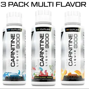 Cutler Nutrition Liquid L-Carnitine 3000mg 3 Pack | Sour Gummy Worm/Sour Peach Rings/Sweet Orange Flavors | Pre-Workout Energy & Metabolism Support Supplement Dietary Vitamin Edible Fitness Amino