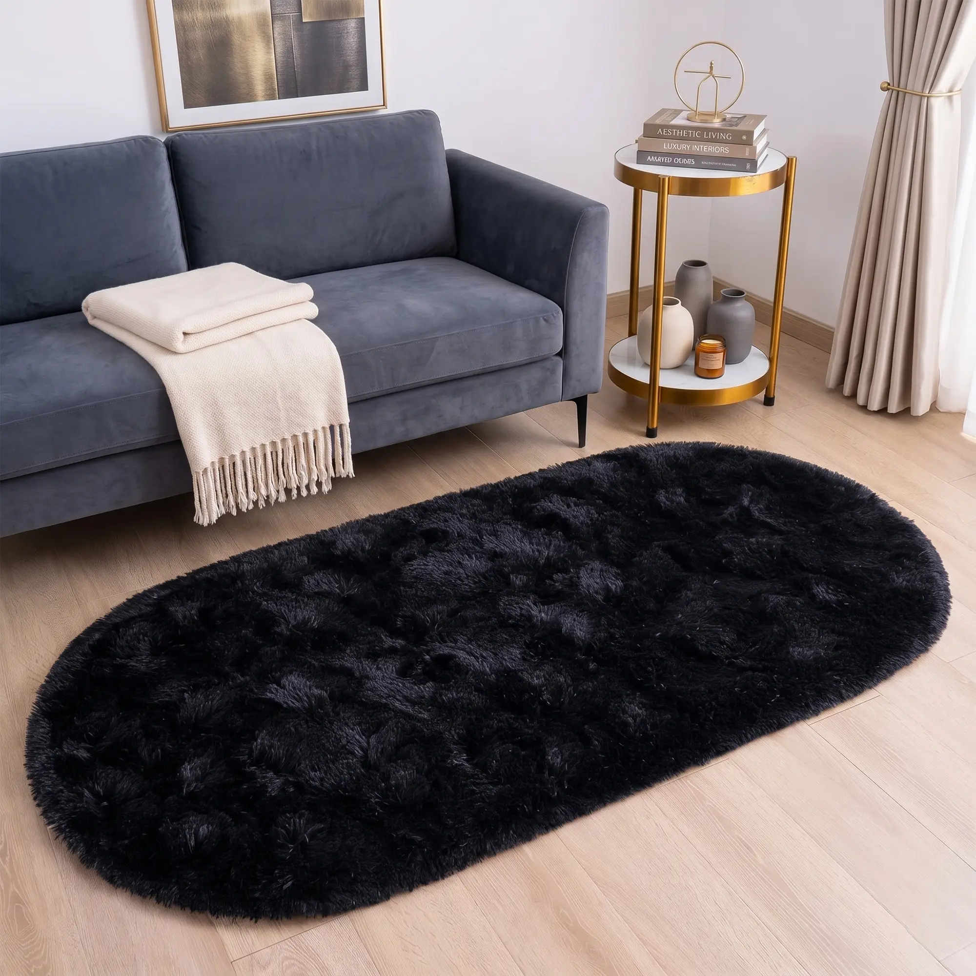 BLIOWL Comfy Oval Fluffy Shaggy Fuzzy Rug - Soft Plush, Non-Slip, Machine Washable Casual Home Decorative Rug for Bedroom, Living Room Small Apartment, Fluffy Rug