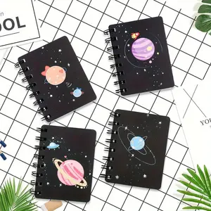 Portable Spiral Notebook, 4 Counts/set Mini Space Themed Coil Book, Stationery Supplies for Writing & Painting, Office Supplies