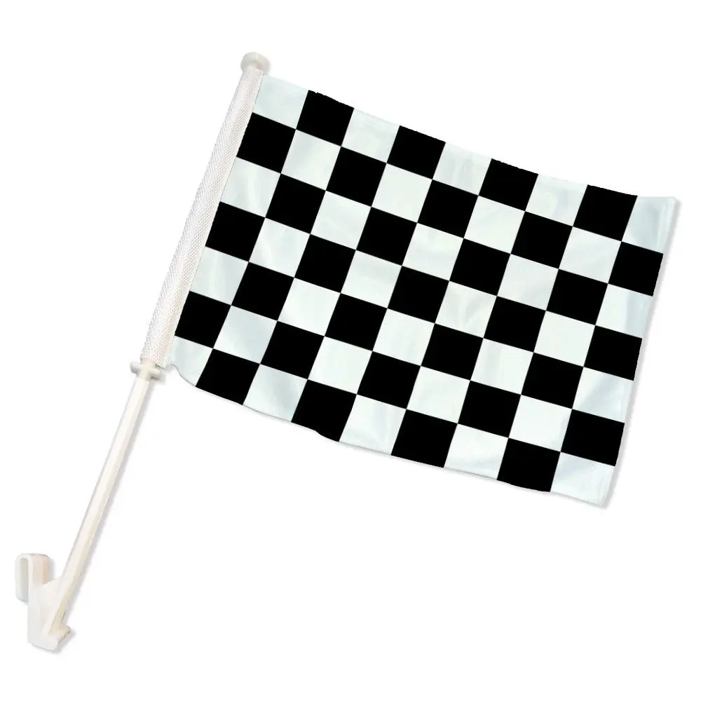 200-Pack Black & White Checkered Double-Sided Polyester Car Flags, 12x15 Inch, 20-Inch Pole, Clip-On Window Mount for Cars, Durable Automotive Interior Decoration Accessory