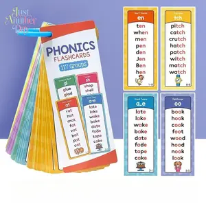 Kids English Phonics Flash Cards, 60 Double-Sided Cards with 117 Phonics Groups, Educational Learning Cards for Toddlers, Preschoolers & Early Readers, Covers Short Vowels, Digraphs, Vowel Teams & Consonant Blends