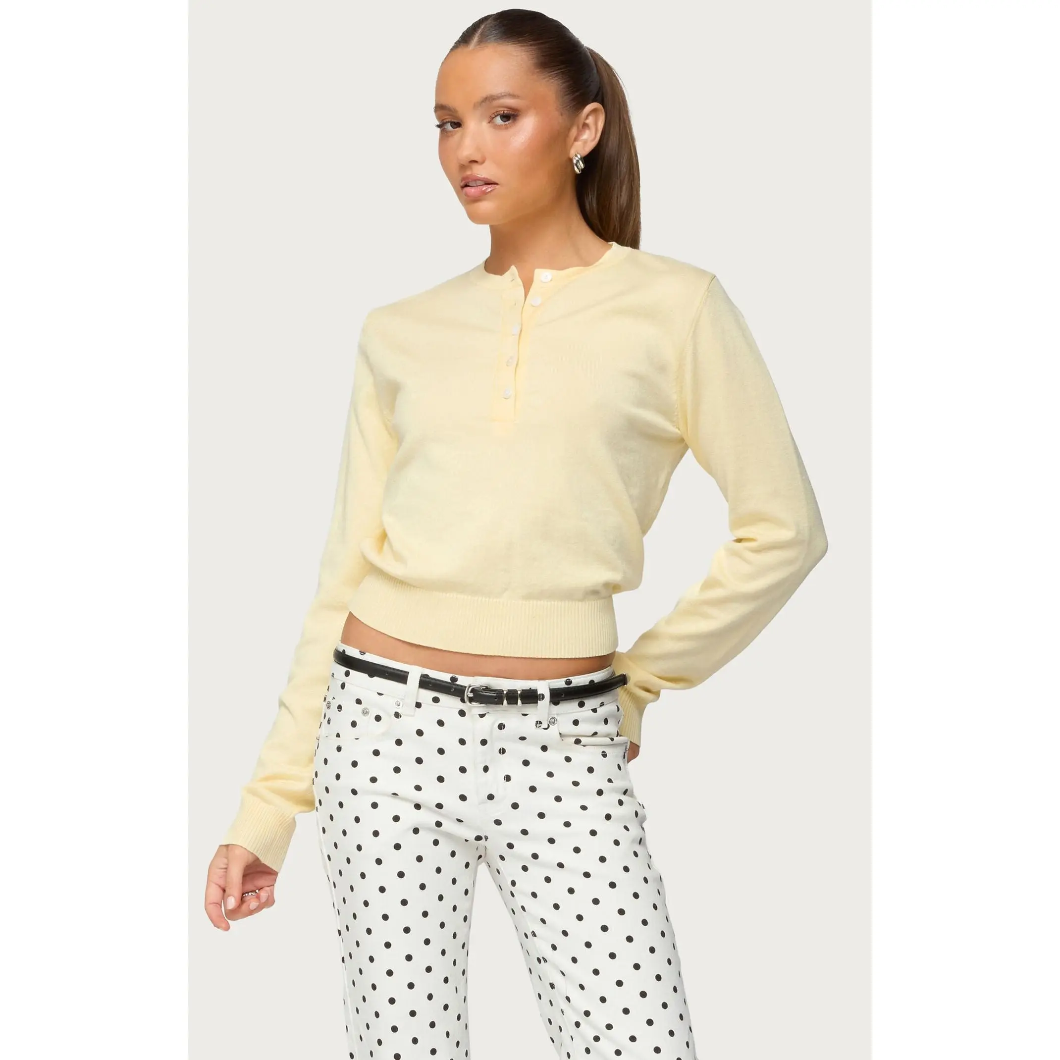 Edikted Women's Yolana Henley Light Knit Sweater