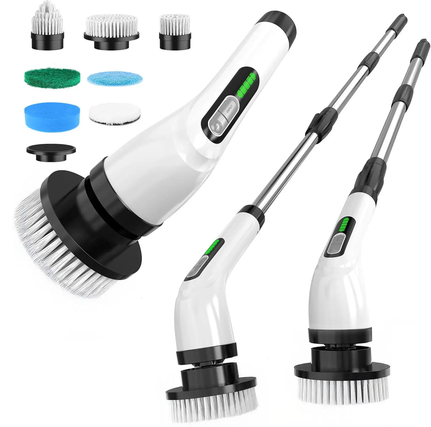Cordless Electric Power Scrubber - USB Rechargeable, Adjustable Speed, 8 Replaceable Brush Heads, Indoor Cordless Cleaning Tool for Bathroom, Kitchen, Back Pain Relief
