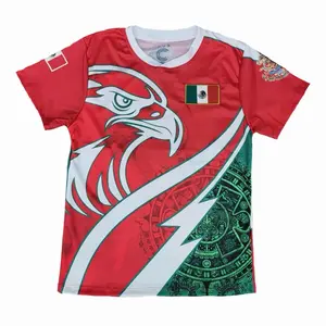Mexico Red Jersey with Traditional Eagle Design and Aztec Pattern for Sports Fans