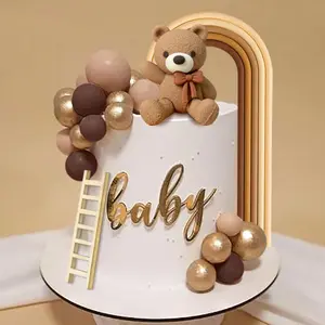 LaVenty cake shed cake topper gender reveal Brown Bear Cake Decoration Beige Brown Balls Cake Topper Boho Bears Cake Cake Decoration Baby Shower Birthday Cake Decoration