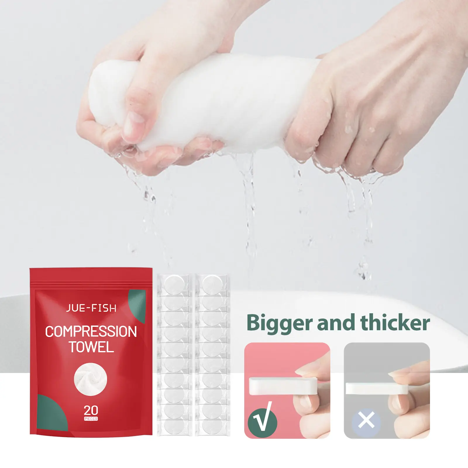 Jue-Fish Compressed Towels Travel Size Disposable Dual-Use Cotton Face Towels for Wet & Dry Use, Easy to Clean, High-Quality Cotton