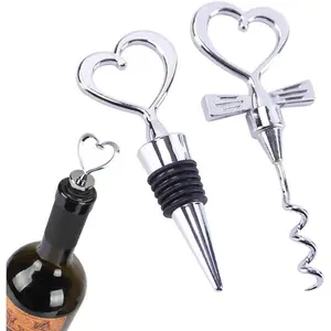 2 Pack Heart  Bottle Stopper,  Stainless Steel  Bottle Stopper and Bottle-opener with  Box Packing Handheld  Bottle Cork Remover Accessory Tool for Holiday Wedding Party