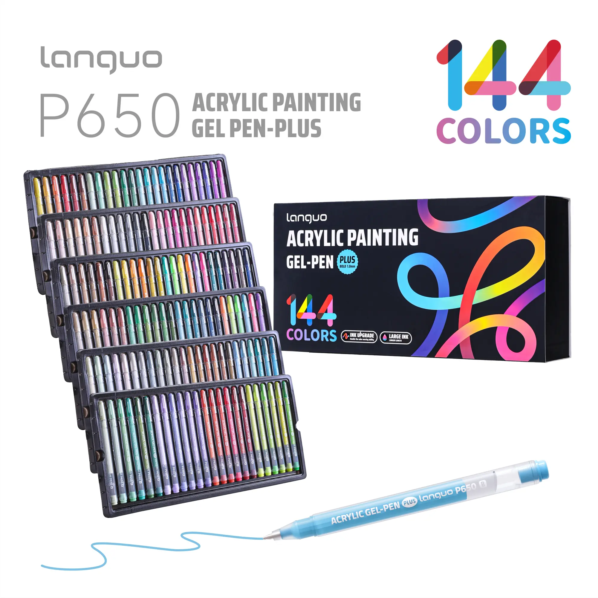 【BUY 1 GET 2 FREE GIFT】Languo 144-Color Acrylic Gel Pens! XL Ink Capacity for Adult Coloring Premium PLUS Retractable Paint Pens office professional blank diy craft supply