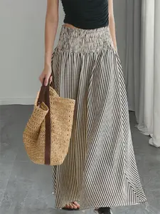 Women's Striped Elastic Waist A-Line Loose Skirt, Perfect for Commuting, Dating, Parties, Vacations, Shopping, Beach Days, Casual Streetwear Skirt