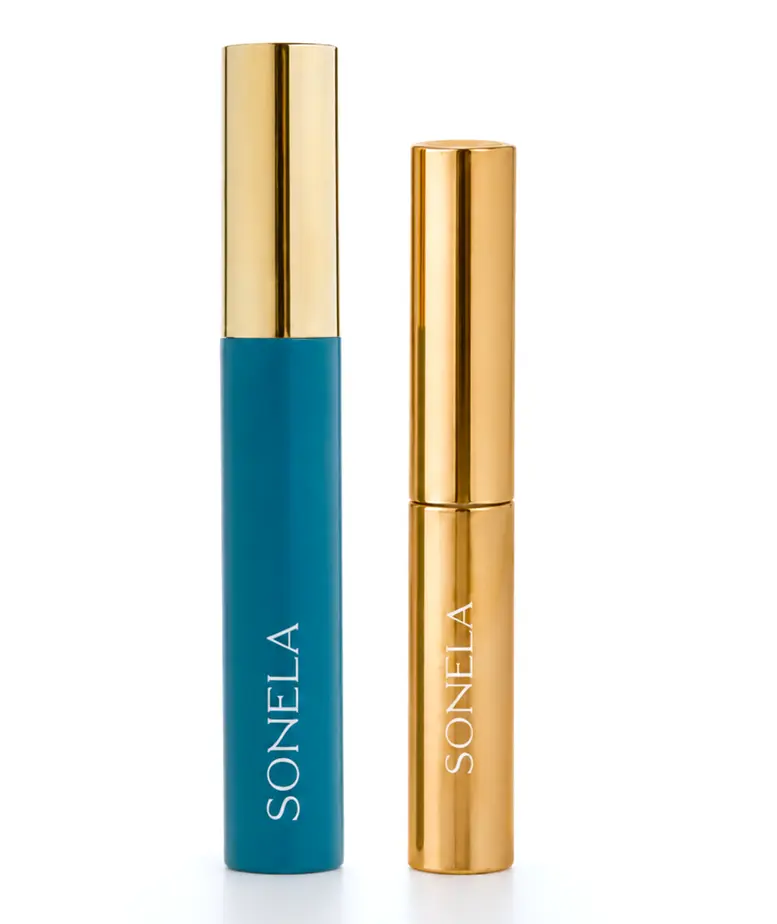 Sonela Brow Gel & Mascara Duo | Tinted Strong Hold Brow Gel + Lengthening Deep Black Mascara | Smudge-Proof, Flake-Free, Long-Lasting Wear | Hypoallergenic, Infused with Hyaluronic Acid | Fuller Brows & Lifted, Curled Lashes