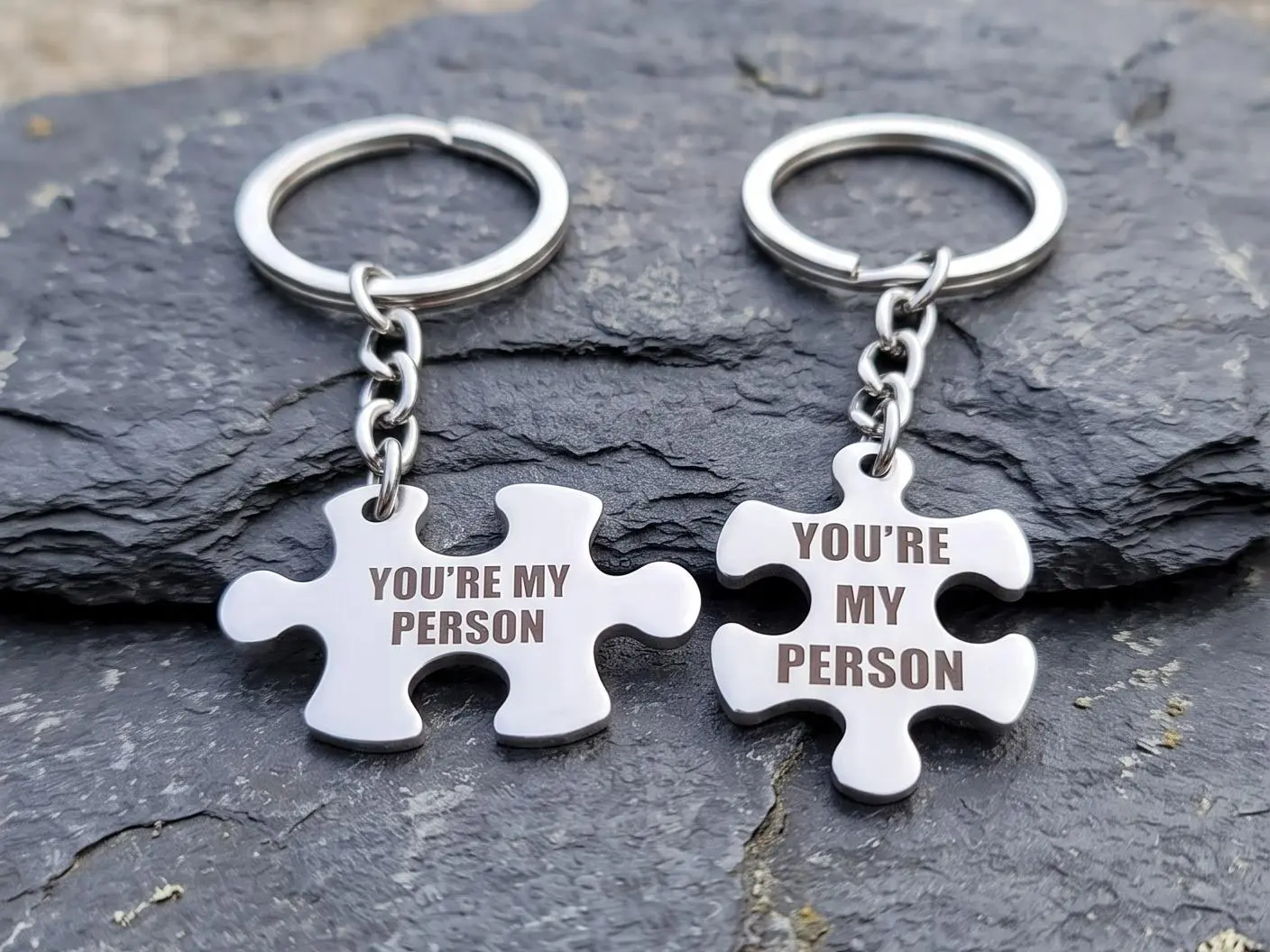 "You're My Person" Matching Puzzle Keychain Set – Stainless Steel Personalized Couple & Best Friend Gift (2-Piece Pair)