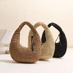 Women's Hand-Woven Shoulder Bag — Summer Beach-Style Raffia Woven Underarm Bag, Tote Bag, Handbag, Woven Straw Bag, Seaside Vacation Beach Bag