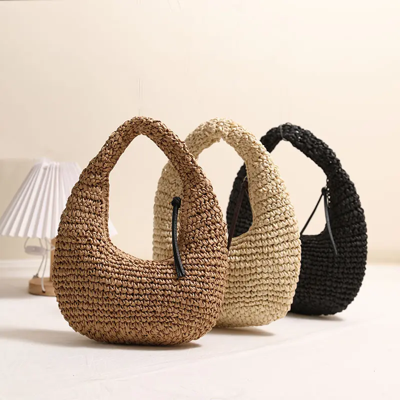Women's Hand-Woven Shoulder Bag — Summer Beach-Style Raffia Woven Underarm Bag, Tote Bag, Handbag, Woven Straw Bag, Seaside Vacation Beach Bag