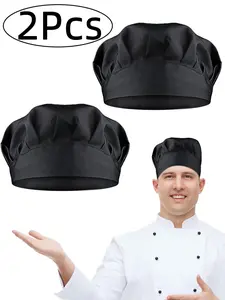2Pcs-Adjustable Chef Hat Set with Elastic Band, Breathable Polyester, Reusable, All Seasons, Suitable for Kitchen and Food Service Professionals