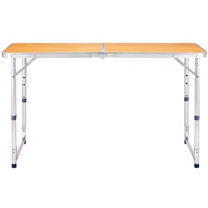 summervibes 4ft wood-grain color outdoor folding table, aluminum alloy, rectangular shape, 50kg, double-fold tabletop
